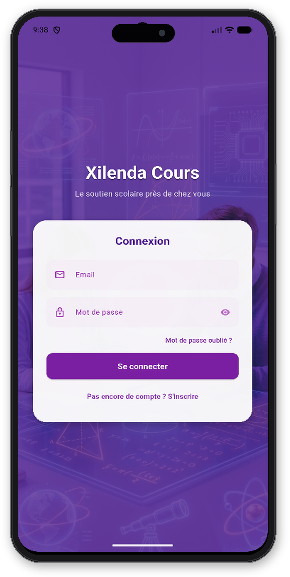 Écran de connexion de l'application Xilenda Cours