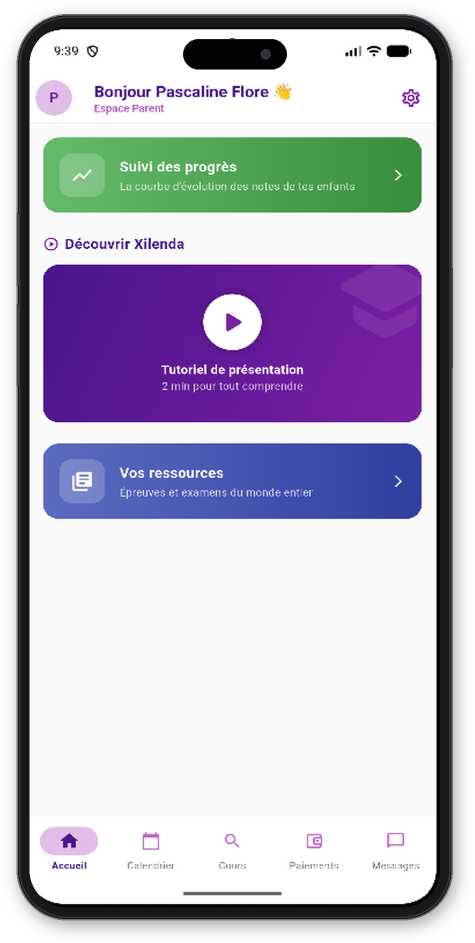 Accueil parent : suivi des progrès, tutoriel et ressources